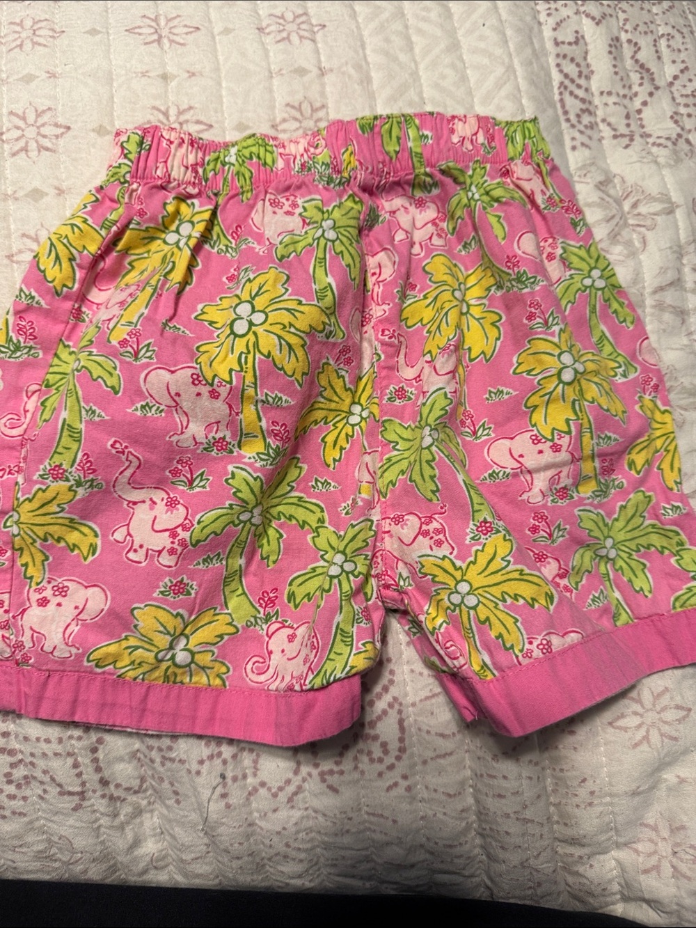 Pink Tropical Print Elastic Waist Shorts